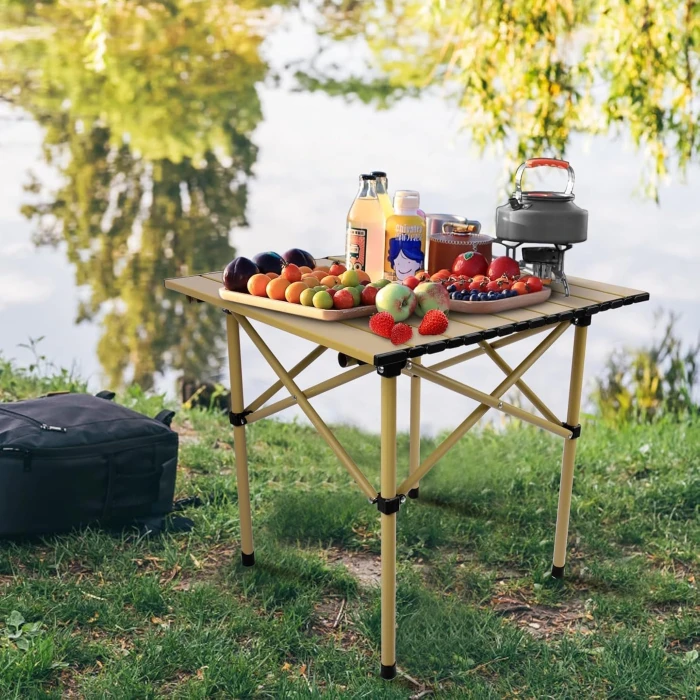 Folding Camping Table, Aluminum Roll-up Camp Table, Portable and Durable Table with Carry Bag for Outdoor Picnic, Beach, Kitchen- 21(L) x20(W) x20(H) - Image 7