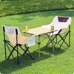 Folding Camping Chair Set of 3, Lightweight Camp Chairs with Table, Portable Chair for Adults Hiking, Fishing, Beach, Picnic, Patio, Travel, Carry Bag,Yellow