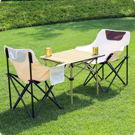 Folding Camping Chair Set of 3, Lightweight Camp Chairs with Table, Portable Chair for Adults Hiking, Fishing, Beach, Picnic, Patio, Travel, Carry Bag,Yellow