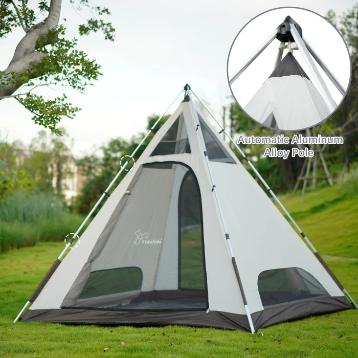 Vidalido 2-4 Person Tent Tall Teepee Tent for Adults Pop up Camping Tents with 2 Doors 6 Windows Double Layer Waterproof Family Tent Portable Instant Tipi Tent for Outdoor Camping Hiking Backpacking - Image 2
