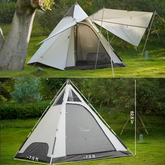 Vidalido 2-4 Person Tent Tall Teepee Tent for Adults Pop up Camping Tents with 2 Doors 6 Windows Double Layer Waterproof Family Tent Portable Instant Tipi Tent for Outdoor Camping Hiking Backpacking - Image 5