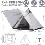 Vidalido 2-4 Person Tent Tall Teepee Tent for Adults Pop up Camping Tents with 2 Doors 6 Windows Double Layer Waterproof Family Tent Portable Instant Tipi Tent for Outdoor Camping Hiking Backpacking - Image 6