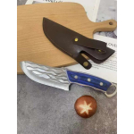 Handmade Stainless Steel Hunting Knife with Blue Handle & Leather Sheath - Image 2