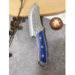 Handmade Stainless Steel Hunting Knife with Blue Handle & Leather Sheath - Image 3