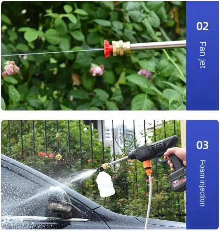 High Pressure Car Washer Gun, 48VF with Dual Battery - 300W, 25000mAh Peak Power 30Bar.Used For Car Washing, Floor Cleaning & Garden Watering. Water Spray Gun (Made In Japan) - Image 4
