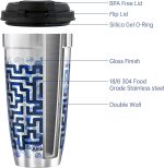 15oz Travel Coffee Mug with Lid, Stainless Steel Vacuum Insulated Double Wall Thermal Tumbler, Maze Design Coffee Cup with Leak-resistant Lid Flip-top lock Birthday Valentine Gifts - Image 2