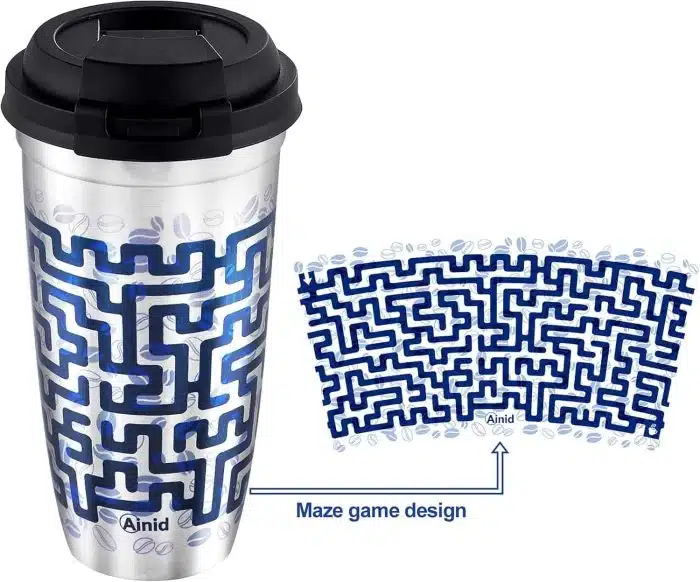15oz Travel Coffee Mug with Lid, Stainless Steel Vacuum Insulated Double Wall Thermal Tumbler, Maze Design Coffee Cup with Leak-resistant Lid Flip-top lock Birthday Valentine Gifts - Image 6