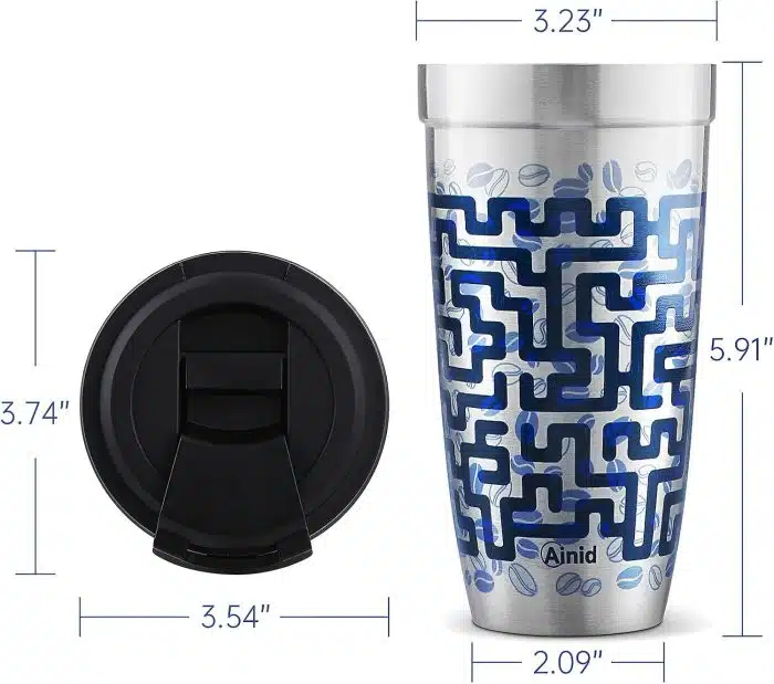 15oz Travel Coffee Mug with Lid, Stainless Steel Vacuum Insulated Double Wall Thermal Tumbler, Maze Design Coffee Cup with Leak-resistant Lid Flip-top lock Birthday Valentine Gifts - Image 4