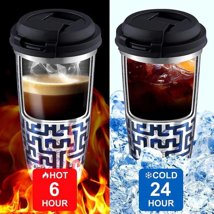 15oz Travel Coffee Mug with Lid, Stainless Steel Vacuum Insulated Double Wall Thermal Tumbler, Maze Design Coffee Cup with Leak-resistant Lid Flip-top lock Birthday Valentine Gifts - Image 7