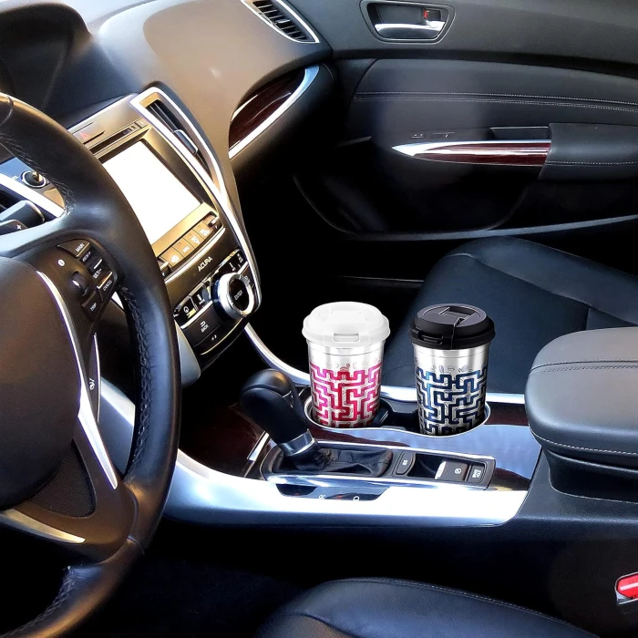 15oz Travel Coffee Mug with Lid, Stainless Steel Vacuum Insulated Double Wall Thermal Tumbler, Maze Design Coffee Cup with Leak-resistant Lid Flip-top lock Birthday Valentine Gifts - Image 3