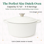 Larder & Vine Enameled Cast Iron 5.7qt Dutch Oven Pot with Lid | Bread Baking | Compatible on All Cooktops & Oven Safe to 500° F | Great for Sourdough Bread | White - Image 2