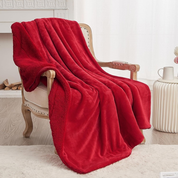 SOCHOW Sherpa Fleece Throw Blanket, Double-Sided Super Soft Luxurious Plush Blanket Twin Size, Classic Red, 60x80 inches - Image 1