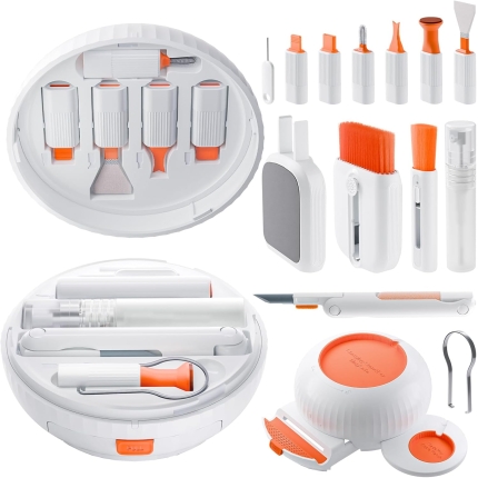 Yurblax 24 in 1 Electronics Cleaning Kit, Multifunctional Keyboard Cleaning Kit, PC Cleaning Brush Screen Cleaner, for Tablet, Computer, Charging Port, Phone, White