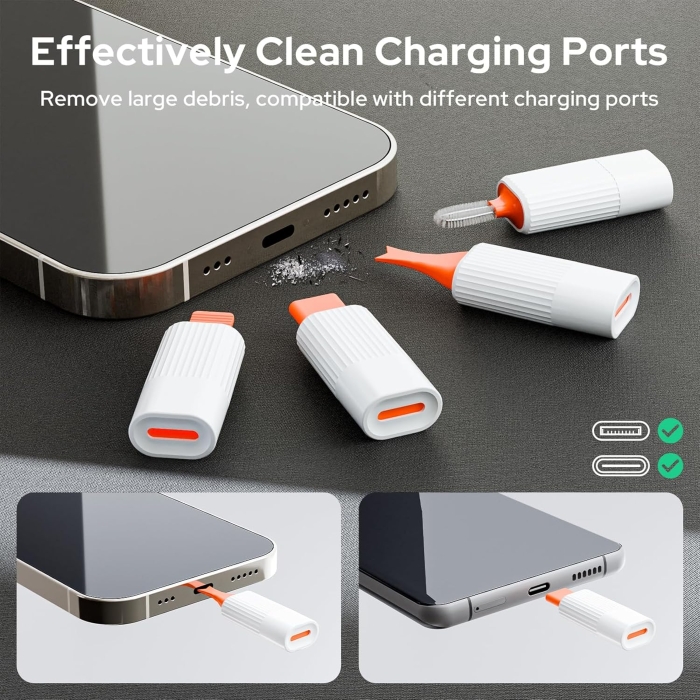 Yurblax 24 in 1 Electronics Cleaning Kit, Multifunctional Keyboard Cleaning Kit, PC Cleaning Brush Screen Cleaner, for Tablet, Computer, Charging Port, Phone, White - Image 3