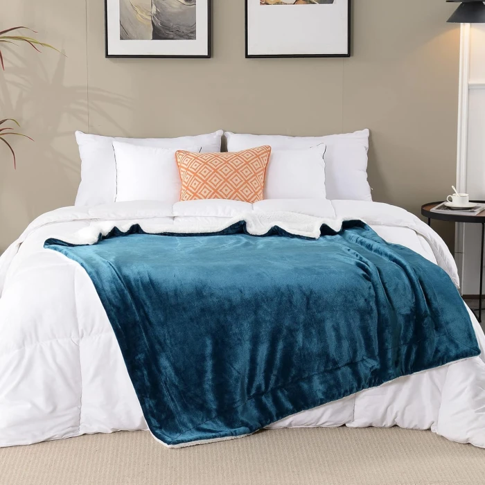 SOCHOW Sherpa Fleece Throw Blanket, Double-Sided Super Soft Luxurious Plush Blanket Twin Size 60 inchx80 inch, Blue Coral - Image 7