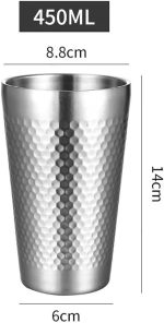 304 Stainless Steel Teacup Coffee Cup Mug Tumber Drinking Mugs Tea Cups for Water, Milk, Juice, Tea, Beer, Champagne, Wine, etc (450ML, Silver) - Image 2