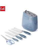 Kitchen knife set, 6-piece set of glacier blue sharp knives, suitable for the kitchen, non-stick and anti-slip stainless steel kitchen knife set, with glacier blue knife holder, suitable for home or dining room use