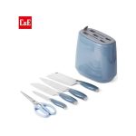 Kitchen knife set, 6-piece set of glacier blue sharp knives, suitable for the kitchen, non-stick and anti-slip stainless steel kitchen knife set, with glacier blue knife holder, suitable for home or dining room use