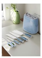 Kitchen knife set, 6-piece set of glacier blue sharp knives, suitable for the kitchen, non-stick and anti-slip stainless steel kitchen knife set, with glacier blue knife holder, suitable for home or dining room use - Image 2