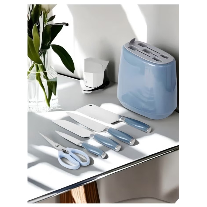 Kitchen knife set, 6-piece set of glacier blue sharp knives, suitable for the kitchen, non-stick and anti-slip stainless steel kitchen knife set, with glacier blue knife holder, suitable for home or dining room use - Image 3