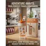 COSTA COFFEE Portable Drinking Cup – 1L Plastic Tumbler with Straw & Handle