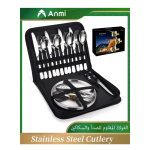 Silverware Flatware Cutlery Set, 20-piece Outdoor Camping Stainless Steel Cutlery, Forks, Spoons, Plates, Food Clips, Portable Cutlery Bag Set (Color : Silver) - Image 3