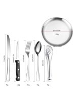 Silverware Flatware Cutlery Set, 20-piece Outdoor Camping Stainless Steel Cutlery, Forks, Spoons, Plates, Food Clips, Portable Cutlery Bag Set (Color : Silver) - Image 2