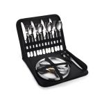 Silverware Flatware Cutlery Set, 20-piece Outdoor Camping Stainless Steel Cutlery, Forks, Spoons, Plates, Food Clips, Portable Cutlery Bag Set (Color : Silver)
