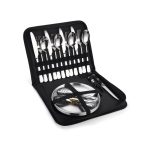 Silverware Flatware Cutlery Set, 20-piece Outdoor Camping Stainless Steel Cutlery, Forks, Spoons, Plates, Food Clips, Portable Cutlery Bag Set (Color : Silver)