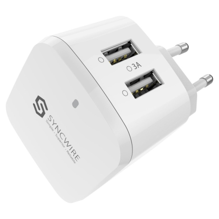 Syncwire Dual USB Wall Charger 3A – Fast Fast-Charging Adapter with 2 USB Ports (EU Plug, White)