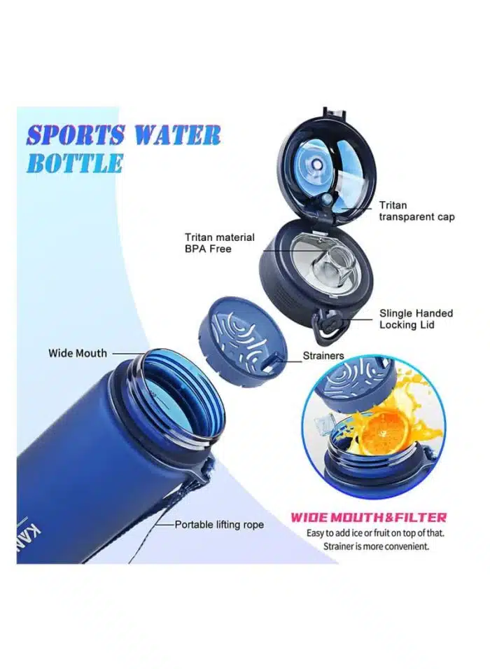 Sports Water Bottle BPA Free Protein Shaker Outdoor Travel Portable Leakproof Drink Bottle 1000ml Blue - Image 5