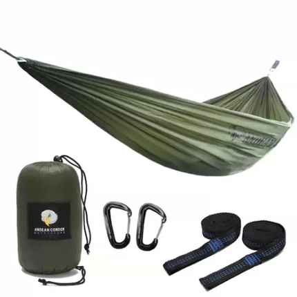 Portable Camping Hammock with Tree Straps & Carabiners – Lightweight Parachute Nylon Hammock for Outdoor, Hiking, Beach & Travel