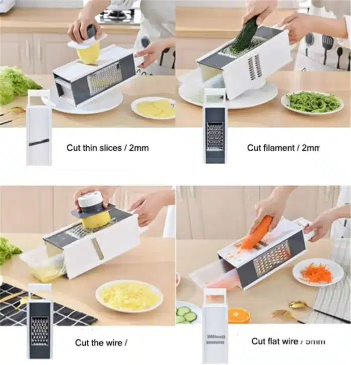 Handheld Box Grater Onion Food Vegetable Chopper Slicer, 5 in 1 Storage Container, Safe Stainless Steel 4 Sided Kitchen Hand Graters - Image 2