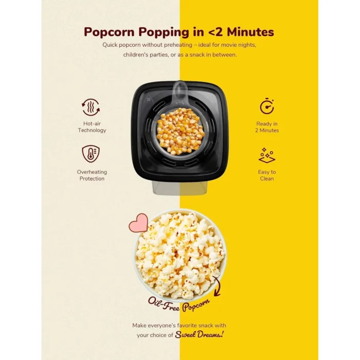 Bestron Popcorn Maker Turbo Popcorn in Under 2 Minutes Popcorn Maker with Hot Air Technology Includes 10x Popcorn Bags & Integrated Measuring Cup Sweet Dreams Collection Pink - Image 3