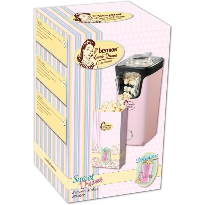 Bestron Popcorn Maker Turbo Popcorn in Under 2 Minutes Popcorn Maker with Hot Air Technology Includes 10x Popcorn Bags & Integrated Measuring Cup Sweet Dreams Collection Pink - Image 4