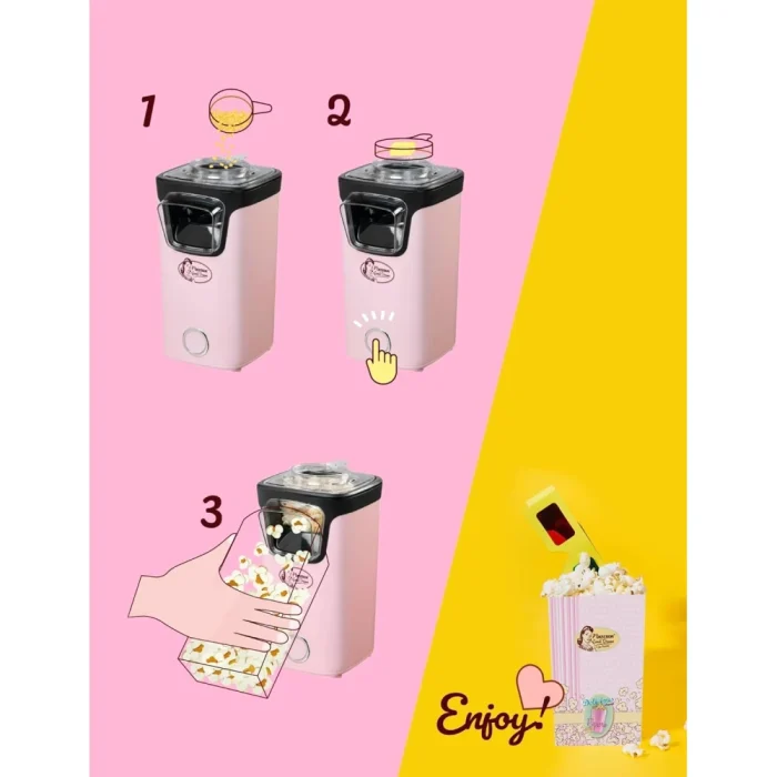 Bestron Popcorn Maker Turbo Popcorn in Under 2 Minutes Popcorn Maker with Hot Air Technology Includes 10x Popcorn Bags & Integrated Measuring Cup Sweet Dreams Collection Pink - Image 5
