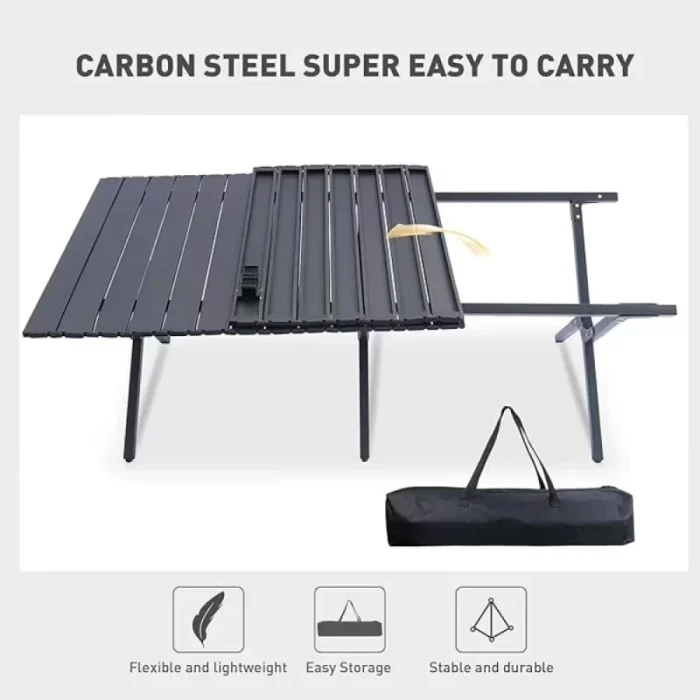 High-Quality Outdoor Camping Large Size (115CM) Portable Foldable And Storable Egg Roll Table, Reinforced And Widened Carbon Steel Legs for Greater Stability And Sturdiness - Image 4