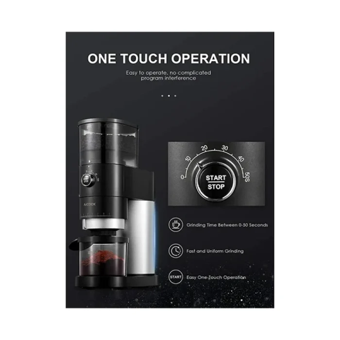 ALCOOK Electric Conical Burr Coffee Grinder, 42 Precise Grind Settings, One Touch with 50S Grinding, Easy to Clean, Matte Black - Image 7