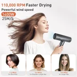 TANSHINE Professional Blow Dryer with LED Lights,Ionic Hair Dryer,110000RPM High-Speed Fast Drying Hair Dryer,1600W Quiet Ion Hairdryer with Magnetic Nozzle,Compact Hair Blower for Salon Travel,Grey - Image 3