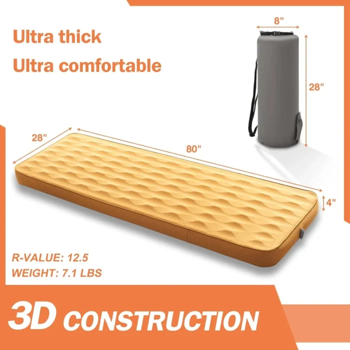 AIRELAX Single 3D Self-Inflating Camping Mattress, Side Sleep Friendly Camping Air Sleeping Pad, 78"×27" Sleeping Mat, 4 Inches Ultra Thick Camping Pad, Portable Roll-Up Floor Guest Bed - Image 4