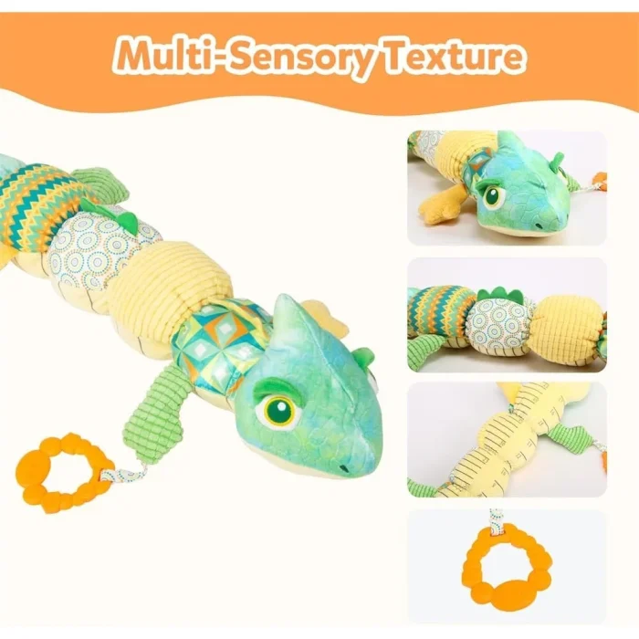 Azonee Baby Toys Musical Chameleon, Infant Toys Stuffed Animal Toys, Multi-Texture Plush Toys with Multi-Sensory Crinkle, Rattle and Ruler Designs, Tummy Time Baby Toys for 0 to 12 Months Boys, Girls - Image 3
