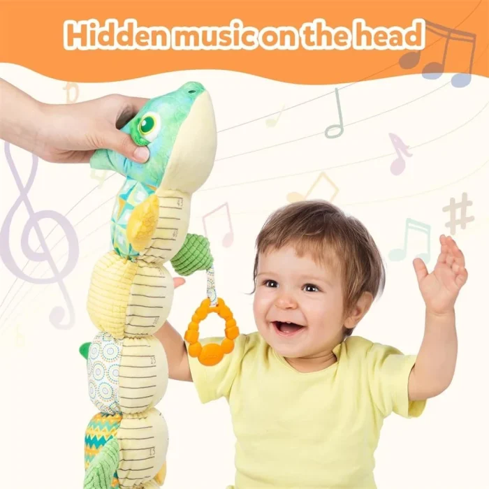 Azonee Baby Toys Musical Chameleon, Infant Toys Stuffed Animal Toys, Multi-Texture Plush Toys with Multi-Sensory Crinkle, Rattle and Ruler Designs, Tummy Time Baby Toys for 0 to 12 Months Boys, Girls - Image 5
