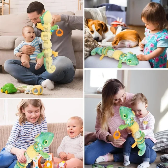 Azonee Baby Toys Musical Chameleon, Infant Toys Stuffed Animal Toys, Multi-Texture Plush Toys with Multi-Sensory Crinkle, Rattle and Ruler Designs, Tummy Time Baby Toys for 0 to 12 Months Boys, Girls - Image 6