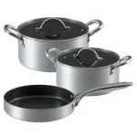 Ilko 5 Piece Silver Industrial Non-Stick Stainless Steel Cookware Set, Gray