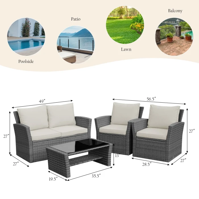 BROYHILL 4-Piece Rattan Sofa Set with Cushions & Tempered Glass Table - Image 2