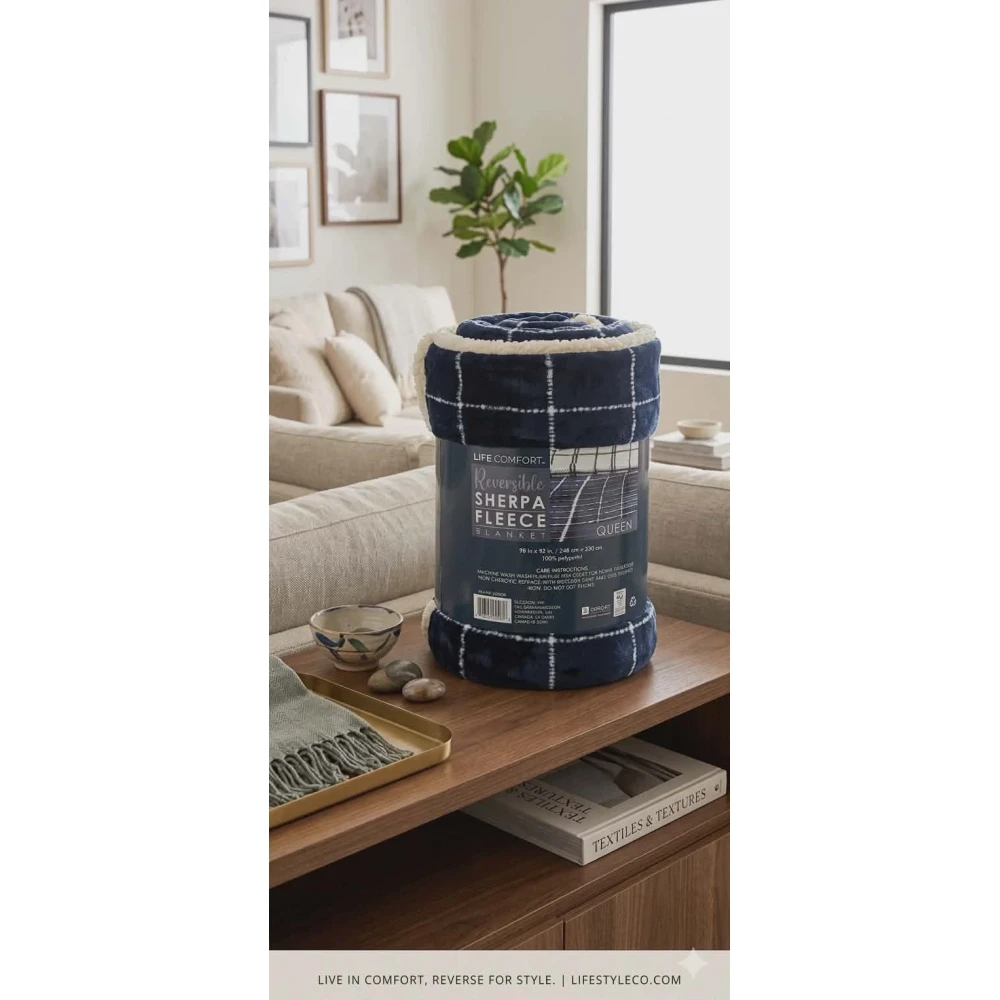 image Life Comfort Reversible Sherpa Fleece Blanket 248CM*233CM - Image 1