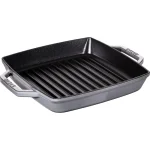 STAUB Cast Iron Grill Pan with Two Handles, Square, 23 cm, For All Hobs Including Induction & Oven, Graphite Grey
