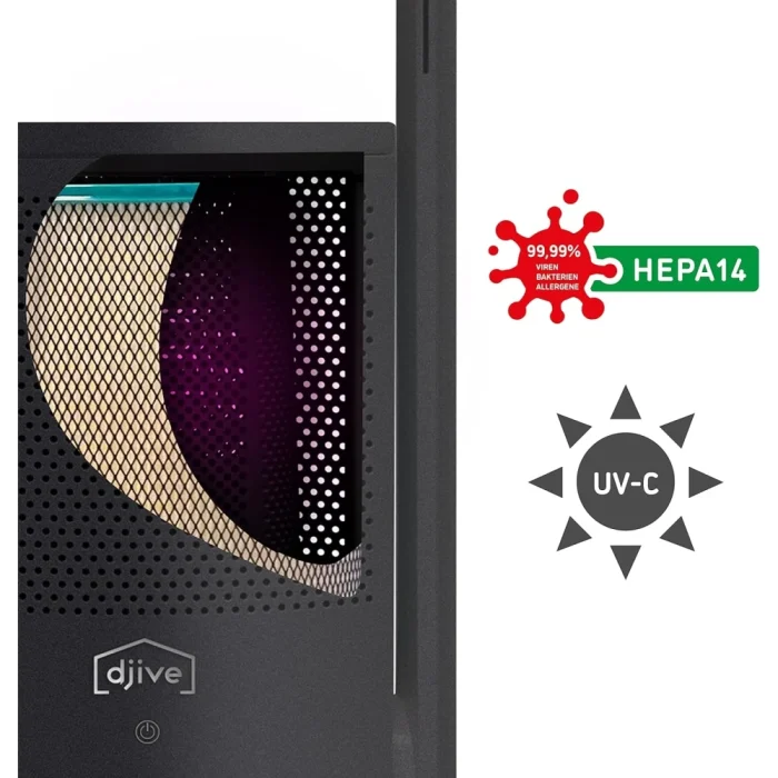 djive ARC Portable 2 in 1 Purifier & Fan with Battery, Quiet, HEPA 14 & UVC Remove Dust, Hair, Virus & Pollen. App, Remote Control, Alexa, for Allergics, Grey - Image 3