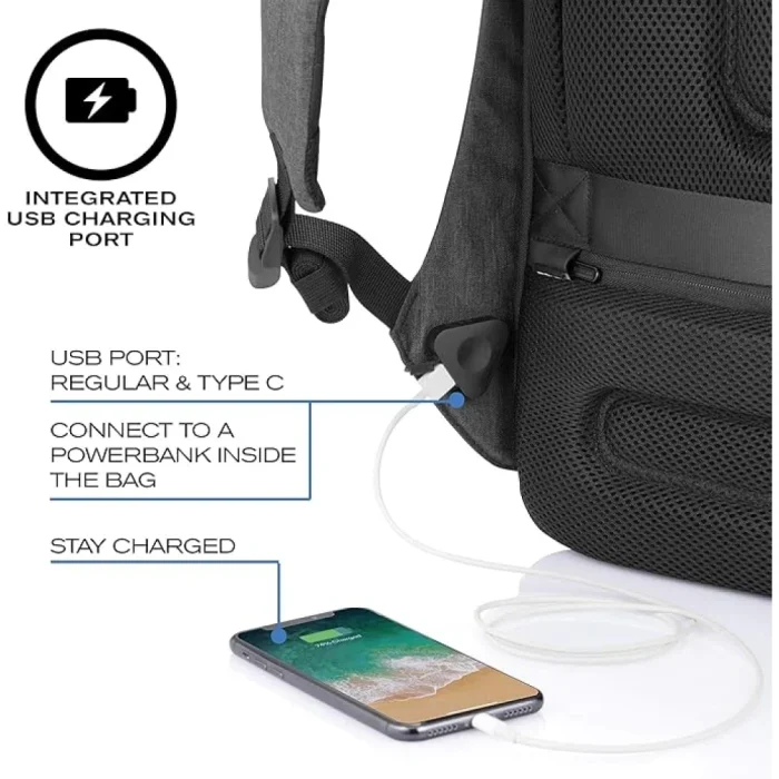 XD Design Bobby Tech Anti-Theft Backpack Wireless Solar Panel Charger USB/Type C - Image 3