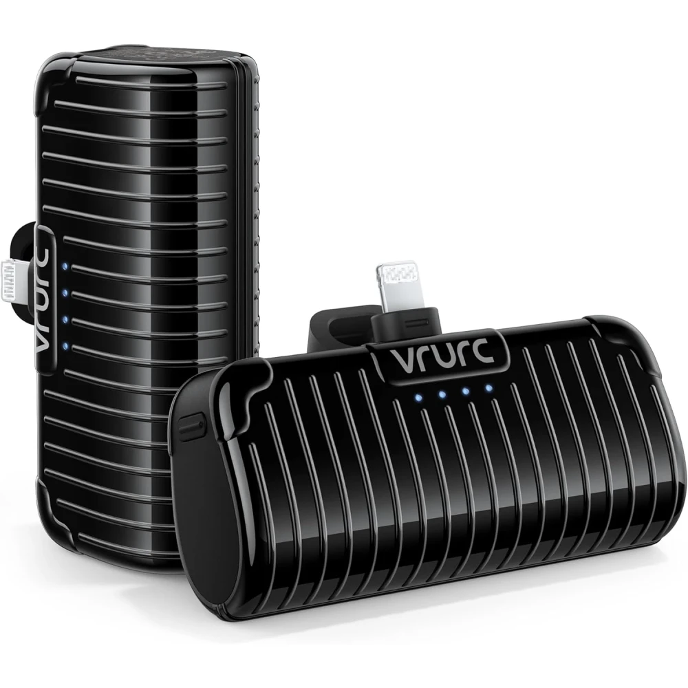 image VRURC Mini Portable Charger for iPhone, 2 Packs Power Bank with Built in Cable Small Compact Cute Phone Battery Pack Compatible with iPhone 14/13/12/11/X/8/7/Pro/Max/AirPods Pro, 2 3500mAh Black - Image 1